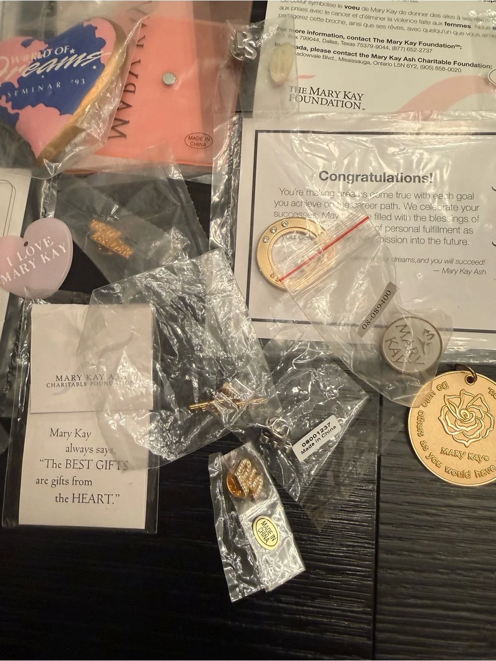 Mary Kay Bundle of Pins Pin Enhancers Keychains Magnet Charms Assorted Lot
